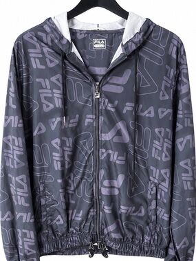 Rare FILA Gray Purple Logo Windbreaker Jacket with Hood